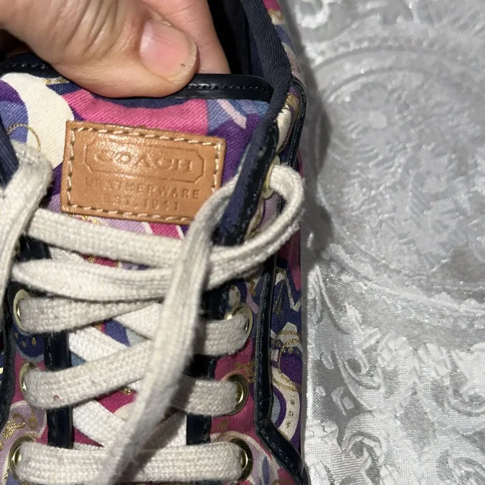 Coach Barrett Poppy Sneakers  Woman Sz 7B Purple/Dk Blue/ Fuschia/Multi Lace Up